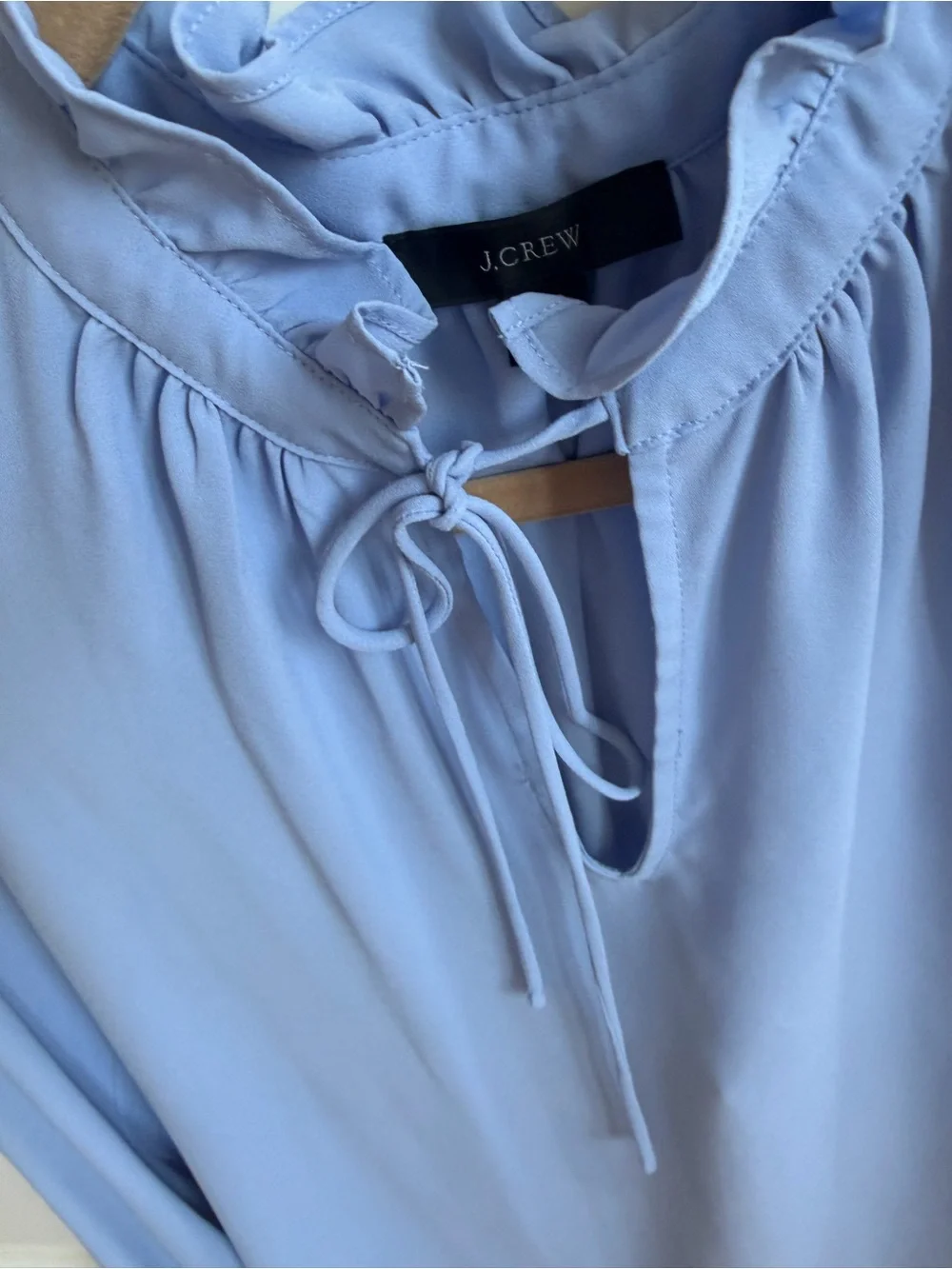 J. Crew Powder Blue Ruffle Tie-Neck Blouse